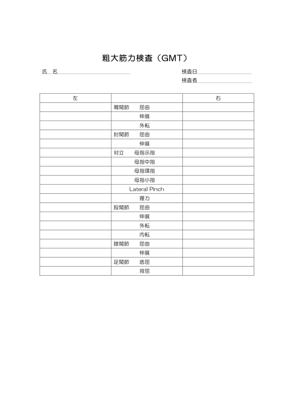 実習 筋力検査の評価ポイント カンペ付き評価シート有