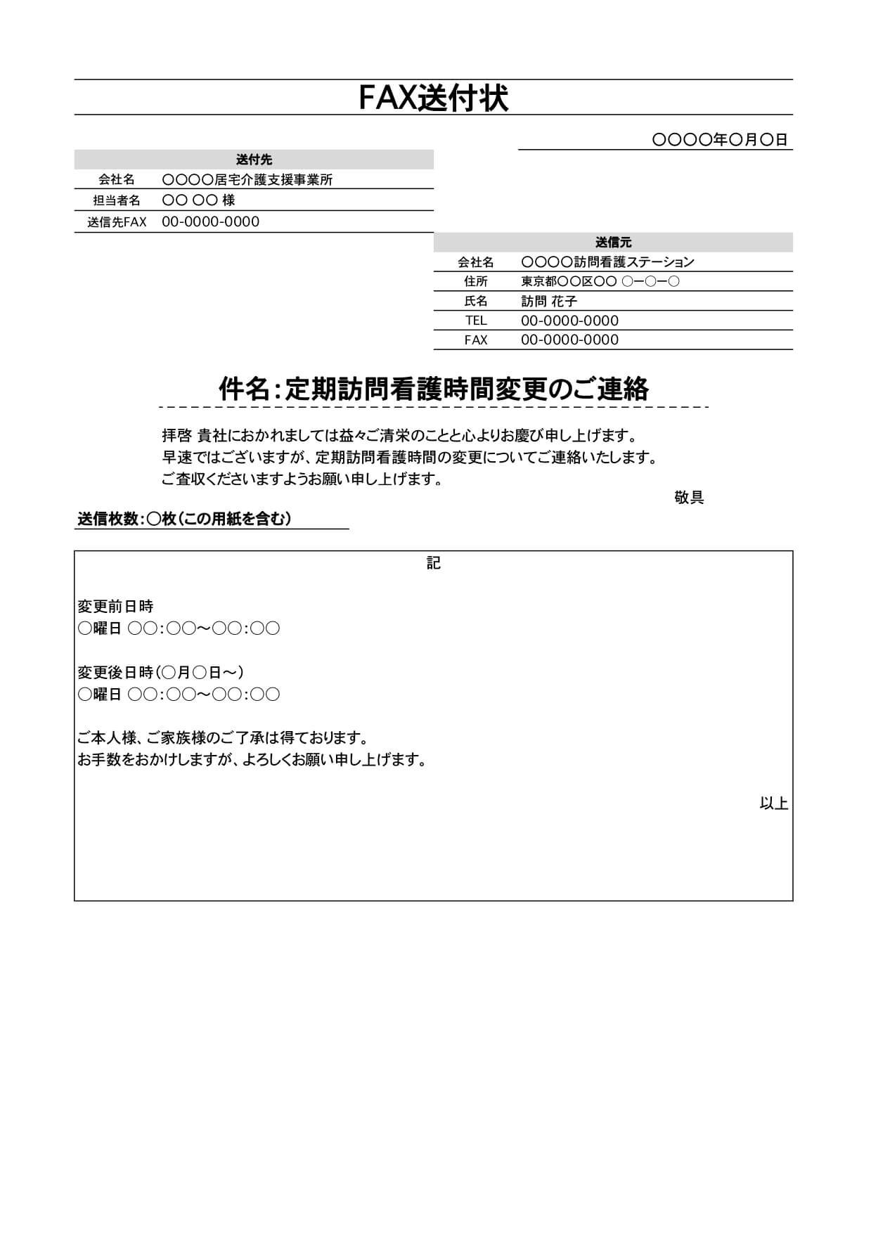 訪問看護で訪問時間の変更をしたら必ずケアマネに連絡を 定型フォーマットを活用